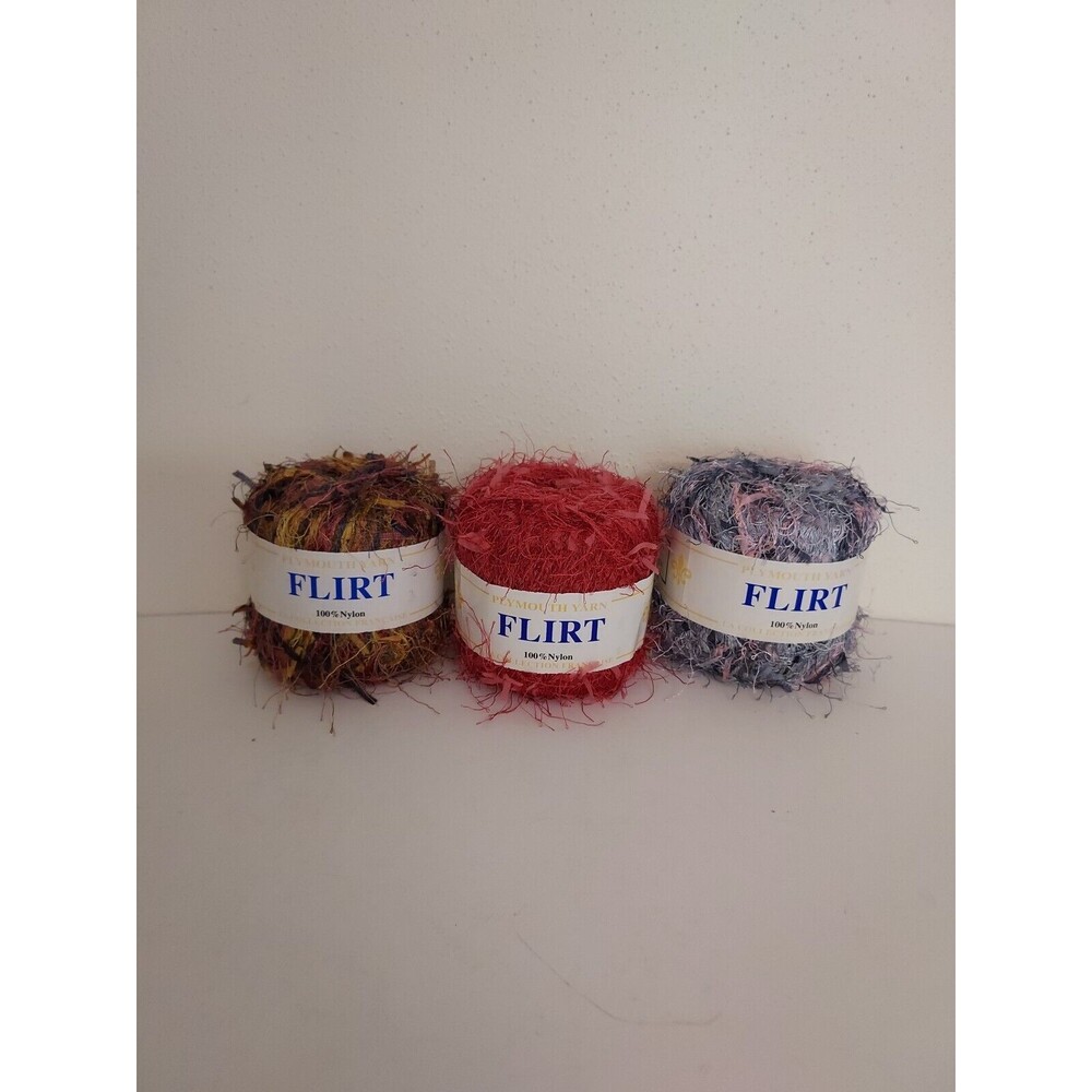 Plymouth Yarn "Flirt" Lot of 3 Nylon 93 Yards- Colors 102, 22 & 205 - 50 g Each
